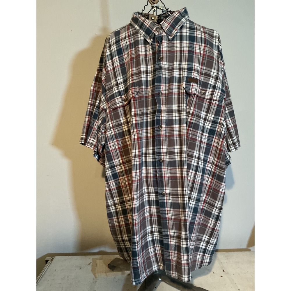 RedHead Brand Co Mens 3XL Plaid Short Sleeve Button Down Shirt Blue Red White